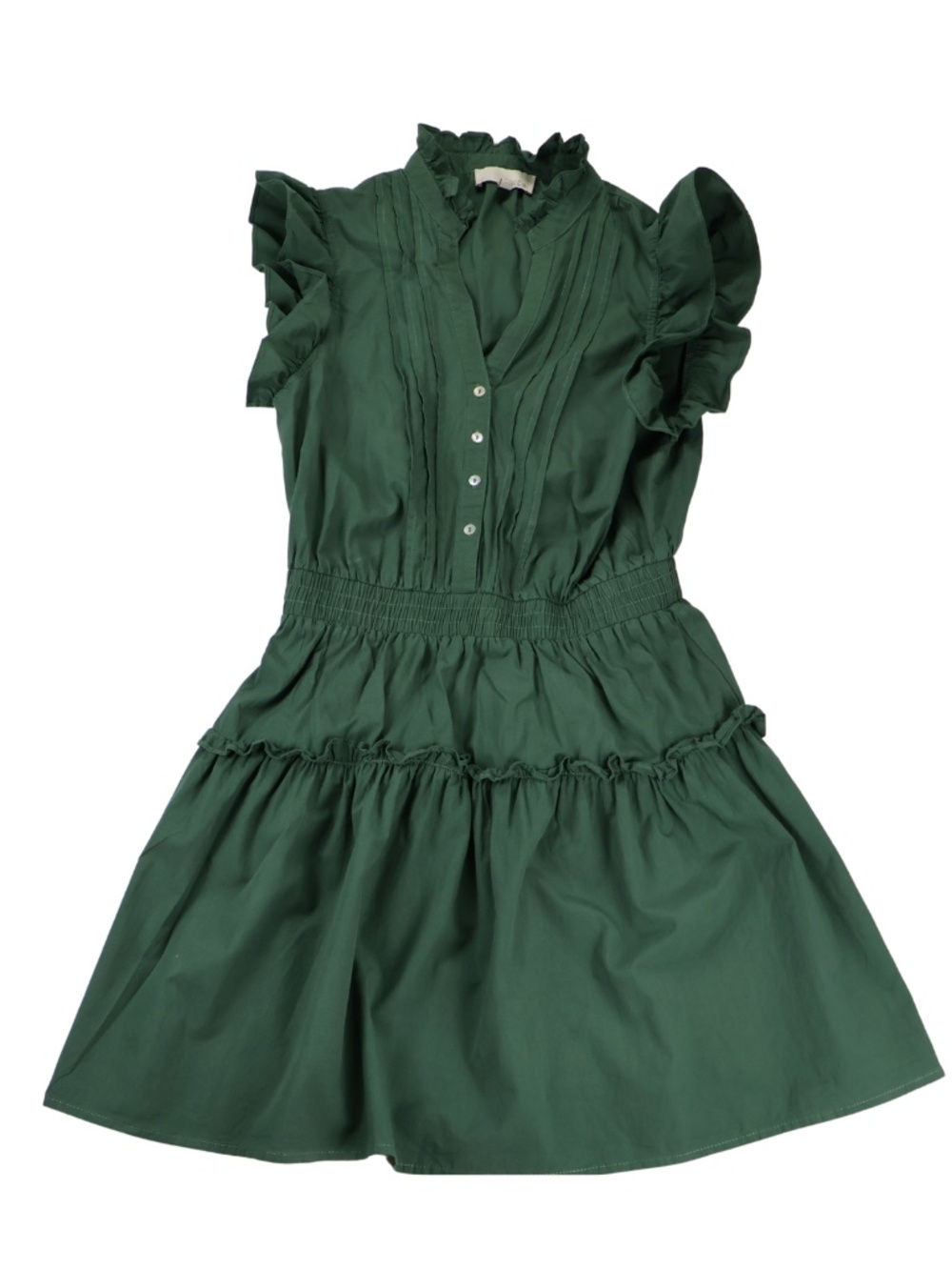 Pinch Green Ruffle Sleeve Mini Dress Cottagecore Tiered Cotton Dress M